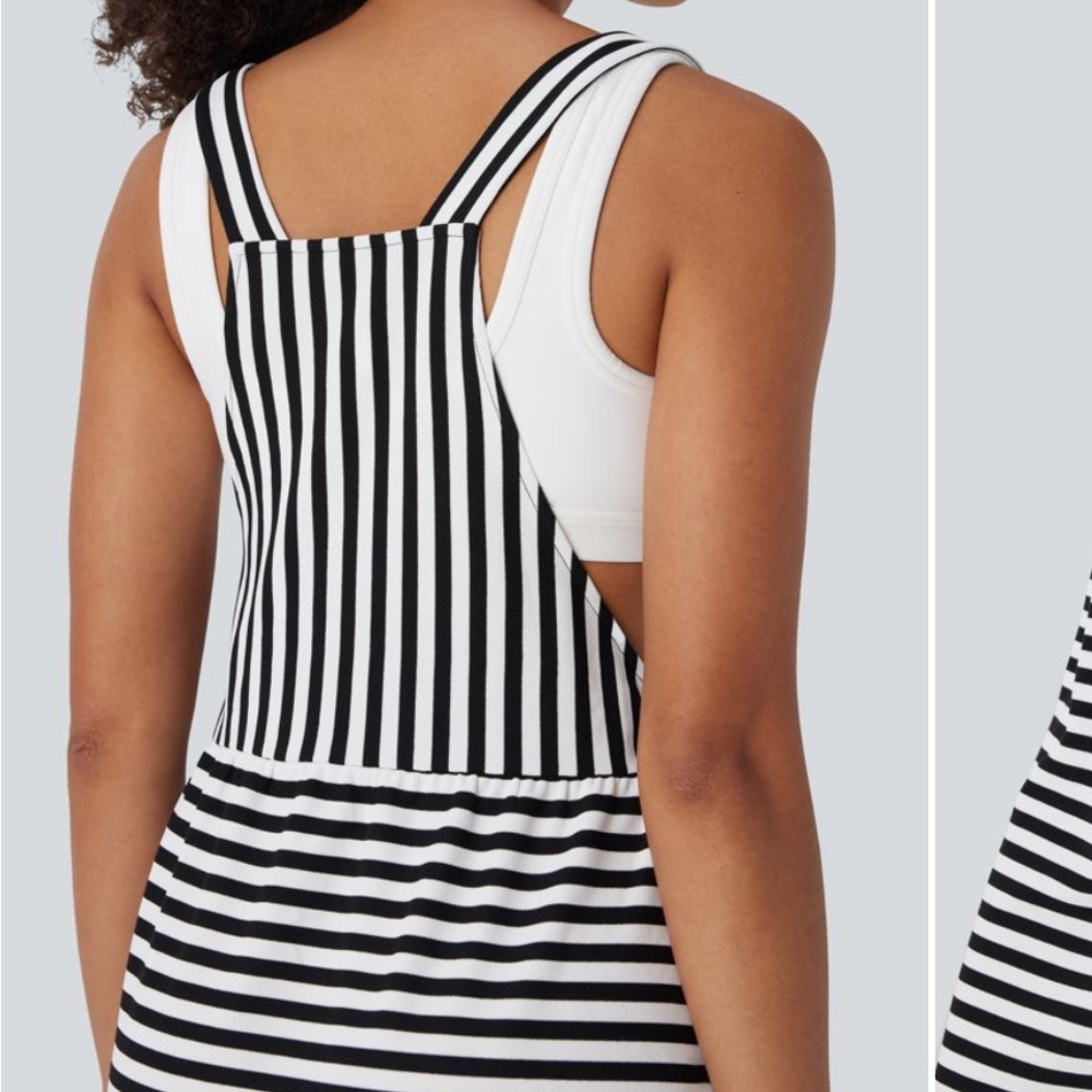 NWOT HALARA Black and White Striped Midi Dress - Picture 3 of 6